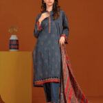 Unstitched Printed Khaddar 3 Piece-NAVY