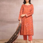 Unstitched Printed Khaddar 3 Piece-Peach