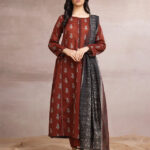 Unstitched Printed Khaddar 3 Piece-Maroon