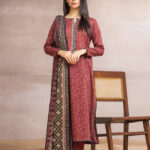 Unstitched Printed Khaddar 3 Piece-Maroon