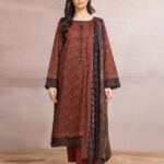 Unstitched Printed Khaddar 3 Piece- Brown Printed