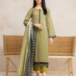 Unstitched Printed Khaddar 3 Piece- Olive Printed