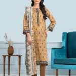 Unstitched Printed Khaddar 3 Piece-Light Brown