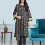 Unstitched Printed Khaddar 3 Piece- Black