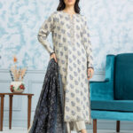 Unstitched Printed Khaddar 3 Piece-Beige