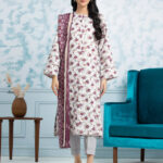 Unstitched Printed Khaddar 3 Piece- White Multi