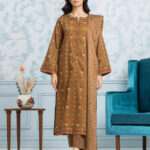 Unstitched Printed Khaddar 3 Piece-Brown