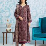 Unstitched Printed Khaddar 3 Piece- Dark Maroon