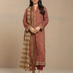 Unstitched Printed Khaddar 3 Piece-Rust