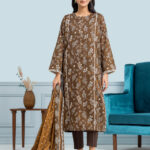 Unstitched Printed Khaddar 3 Piece-Brown