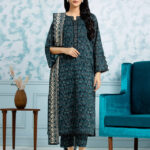 Unstitched Printed Khaddar 3 Piece-Dark Teal