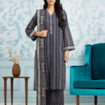 Unstitched Printed Khaddar 3 Piece-Navy Blue