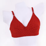 LYCRA DOT NON PADDED BRA-RED- MEHROON