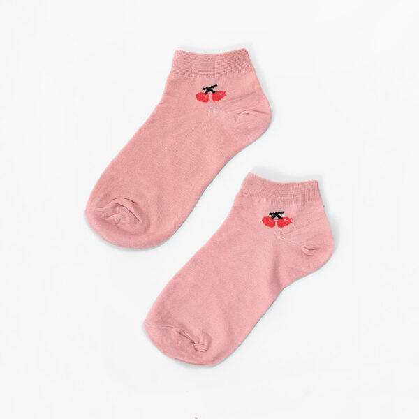 Pair of pink ankle socks with cherry embroidery