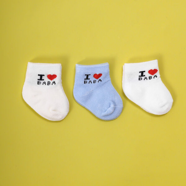 A set of three baby socks with 