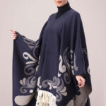 LADIES WOOLEN CAPE SHAWL-NAVY