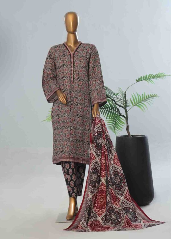 Binsaeed Khaddar 3 Peice Suit in black