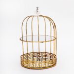 GOLDEN BIRDCAGE DISPLAY STAND WITH GLASS SHELF