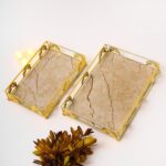 GOLDEN MARBLE LUXE TRAY 2PC SET