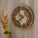 RUSTIC WOOD & GOLD GEAR WALL CLOCK