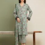 Unstitched Sage Green Printed Lawn 3 Piece