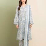 Unstitched Mid Blue Printed Lawn 3 Piece