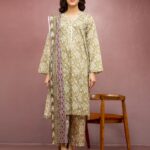 Unstitched Green Printed Lawn 3 Piece