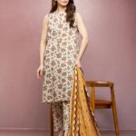 Unstitched Beige Printed Lawn 3 Piece
