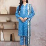 Unstitched Blue Printed Lawn 3 Piece