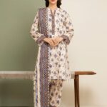 Unstitched Cream Printed Lawn 3 Piece