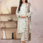Unstitched Mist Green Printed Lawn 3 Piece
