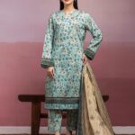 Unstitched Mist Green Printed Lawn 3 Piece